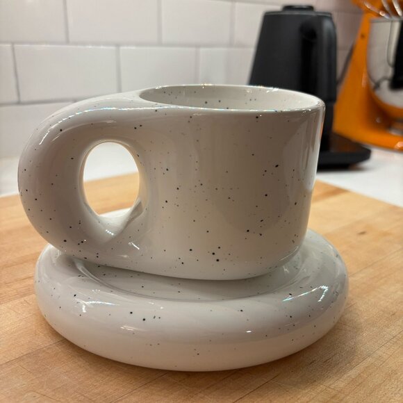 Chubby Fat Handle Ceramic Mug - White Speckle - Picture 1 of 6
